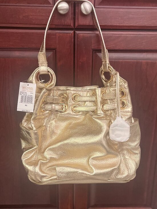 Michael Kors Metallic Gold Braided Grommet Large Shoulder Bag